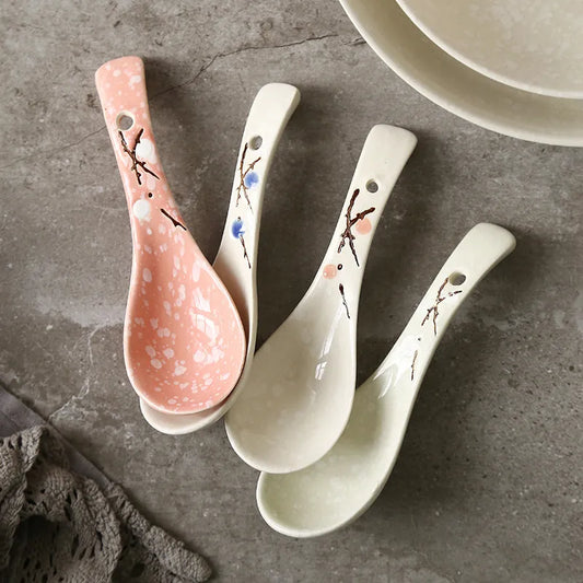 Japanese Ceramic Spoon Hand-Painting Porcelain Soup Spoon Kitchen Essentials